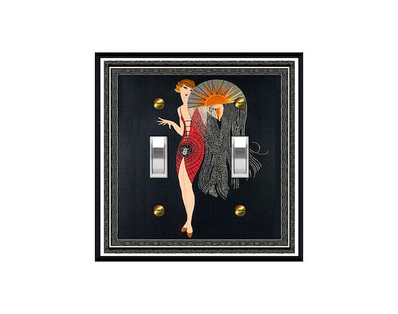 1738X Art Deco Erte Blurry Lady Spider Dress Sun Fan on Black ~ Mrs Butler Unique Switchplate Cover ~ Use Drop Down Box Below ~ See NEW 1738