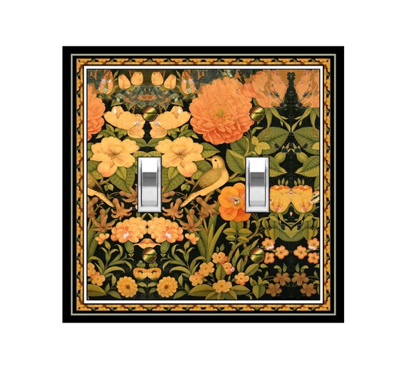 0367X Image of Lush Lacquer Bird Flowers Leaves Orange Peach Green on Black ~ Mrs Butler Unique Switchplate Cover ~Use Drop Down Boxes Below