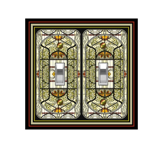 1563X Flat Image of Intricate Faux Stained Glass Flowers Vines Suns ~ Mrs Butler Unique Switchplate Cover ~ Use Drop Down Boxes Below