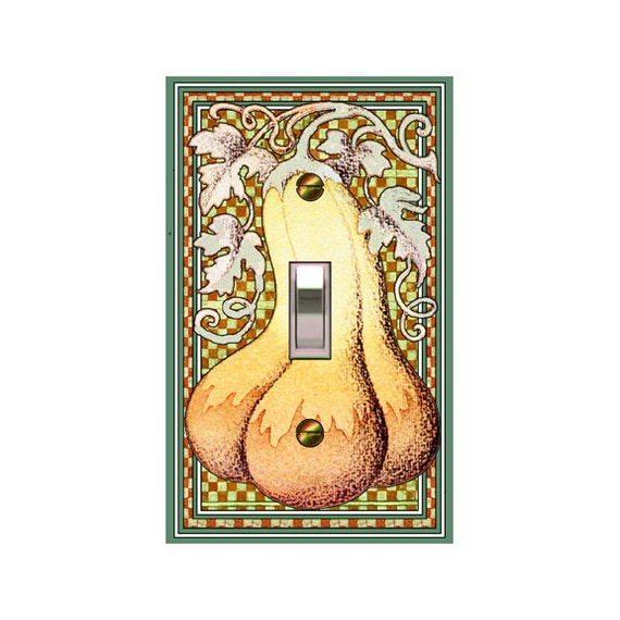 0632A Vegetable Squash on Orange Yellow Checkerboard Bkgd Green ~ Mrs Butler Unique Switchplate Cover ~ Use Drop Down Box Below