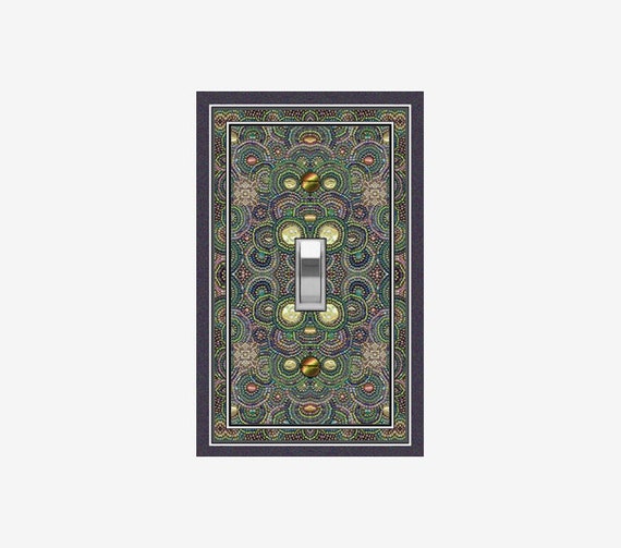 1133X Flat Image of Seed Bead Circle Design Green Blue Gold Bronze Pink ~ Mrs Butler Unique Switchplate Cover ~ Use Drop Down Box Below