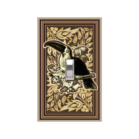 0223A FLAT Image Toucan on Faux Carved Flowers & Leaves ~ Mrs Butler Unique Switchplate Cover ~ Use Drop Down Boxes ~ See 0223B Background