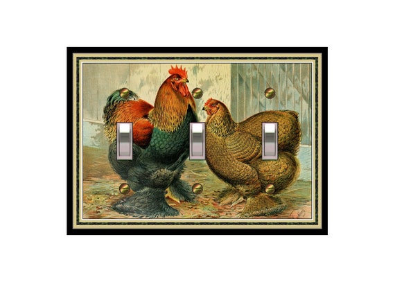 0134X Vintage Poultry Illustration Country Farm Design - Rooster Hen Chicken ~ Mrs Butler Unique Switchplate Cover ~ Use Drop Down Box Below