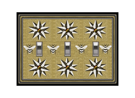 0248X Image of Faux Mosaic-Look Bumble Bees, Honey Bees & Stars ~ Mrs Butler Unique Switchplate Cover ~ Use Drop Down Box Below