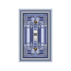 0471A Flat Image Mod Mission Inspired Faux Stained Glass Geometric Design Shades of Blue ~ Mrs Butler Unique Switchplates ~ Use Drop Downs