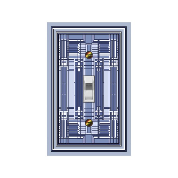 0471A Flat Image Mod Mission Inspired Faux Stained Glass Geometric Design Shades of Blue ~ Mrs Butler Unique Switchplates ~ Use Drop Downs