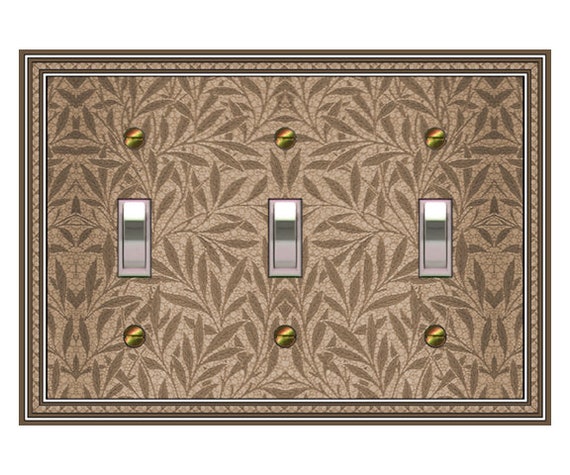 0281B Flat Image Batik Cloth Brown Tan Leaves Design ~ Mrs Butler Unique Switchplates ~ Use Drop Down Boxes Below ~ See 0281A-D Variations