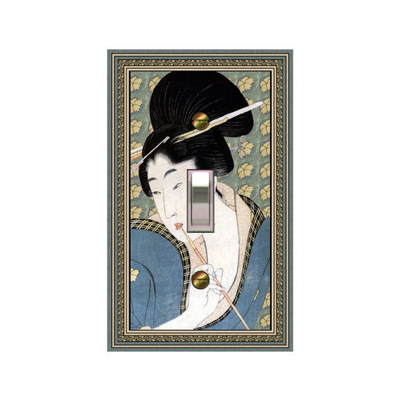 1495A Asian Woman w/ Pipe Flowers Floral Background ~ Mrs Butler Unique Switchplate Cover ~ Use Drop Down Box Below ~ See 1495B Bkgd