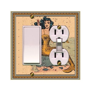 0585X Vintage Retro Mermaid Combing Hair, Fish, Bubbles Cartoon Design Mrs Butler Unique Switchplate Cover Use Drop Down Boxes Below image 1