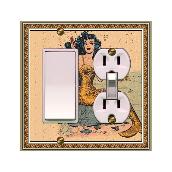 0585X Vintage Retro Mermaid Combing Hair, Fish, Bubbles Cartoon Design ~ Mrs Butler Unique Switchplate Cover ~ Use Drop Down Boxes Below