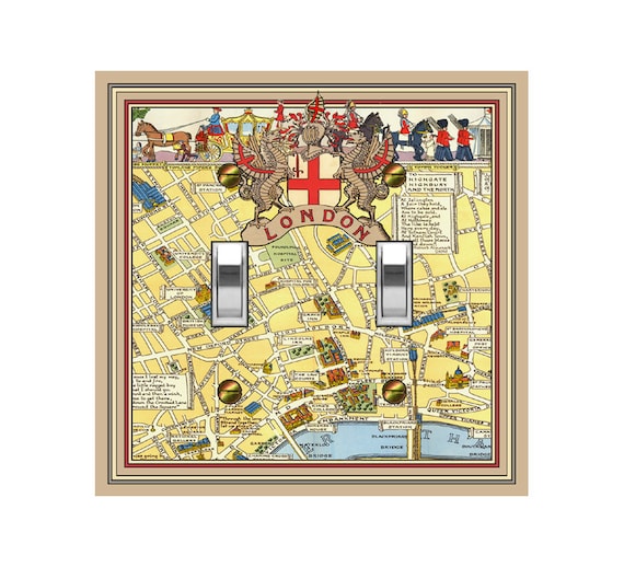 1113X Image of Vintage Map of London British Retro Design ~ Mrs Butler Unique Switchplate Cover ~ Use Drop Down Boxes Below ~ See Other Maps