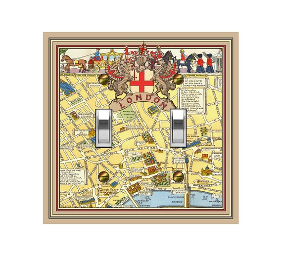 1113X Image of Vintage Map of London British Retro Design ~ Mrs Butler Unique Switchplate Cover ~ Use Drop Down Boxes Below ~ See Other Maps