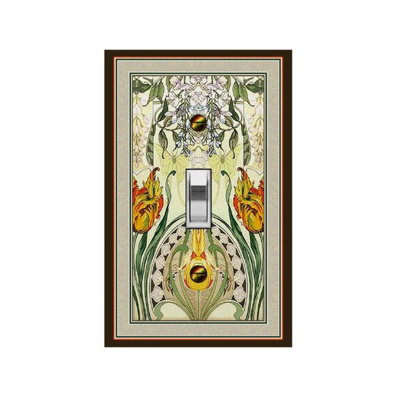 1486X Art Nouveau Tulips Botanical Illustration Subtle Butterfly Floral ~ Mrs Butler Unique Switchplate Cover ~ Use Drop Down Boxes Below