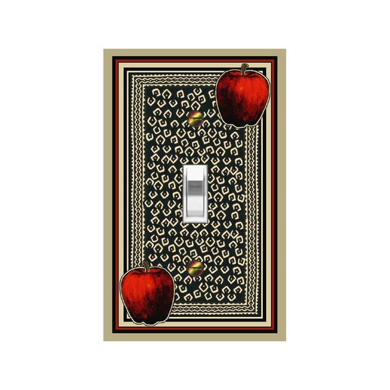 0625A Flat Image Dinah's Apples on Faux African Cloth Design ~ Mrs Butler Unique Switchplates ~ Use Drop Downs ~ See 0625B Background Design