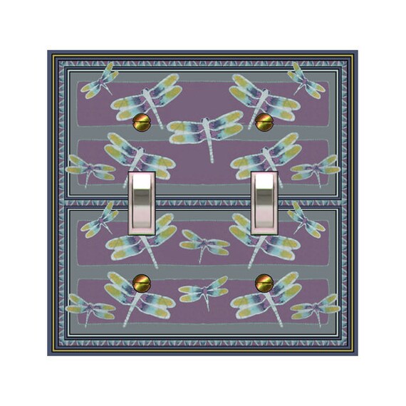 0239X Flat Image of Asian Batik Cloth Dragonflies Purple Blue Gray Green ~ Mrs Butler Unique Switchplate Covers ~ Use Drop Down Box Below