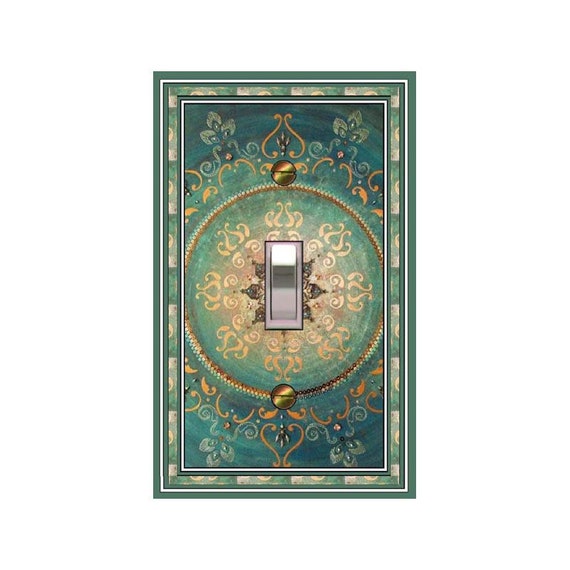 0328X Asian Mandala Aqua Teal & Gold Tan ~ Mrs Butler Unique Switchplate Cover ~ Use Drop Down Boxes Below ~ See Other Mandalas