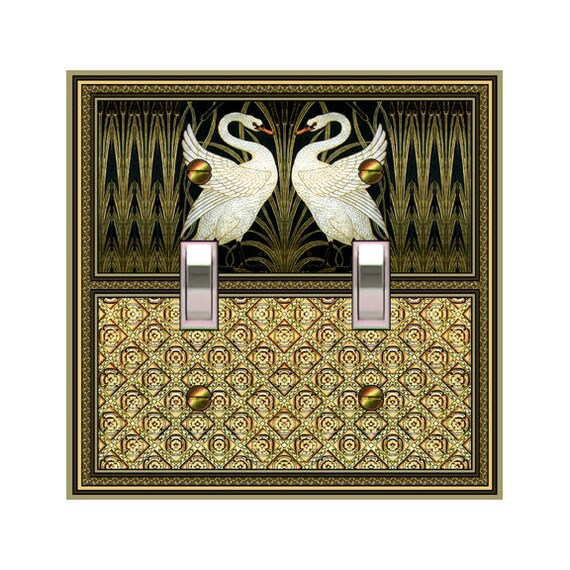 0229A Image of Art Deco Swans & Floral Faux Tile ~ Mrs Butler Unique Switchplate Cover ~ Use Drop Down Boxes ~ 0229B Coordinating Background
