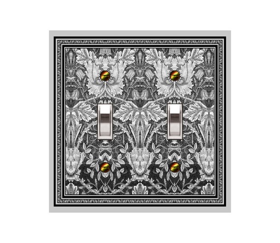 1157G Art Nouveau Wm Morris Gray Scale, Black/White Flowers & Leaves ~ Mrs Butler Unique Switchplate Cover ~ Use Drop Down Boxes ~Many Mucha