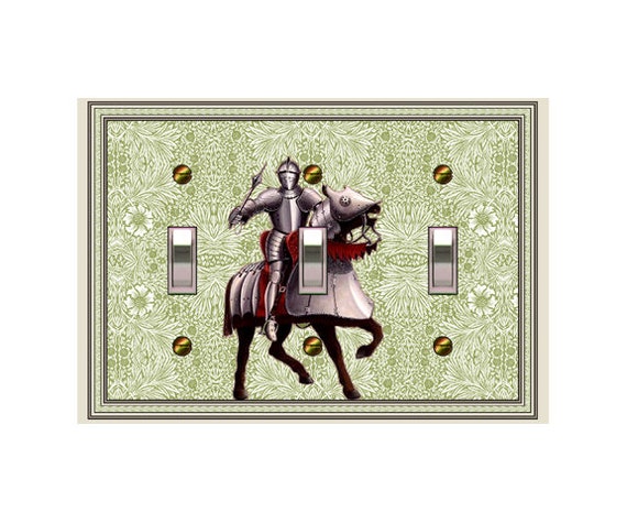 0794A Medieval Knight on Horseback on Art Nouveau Morris Floral ~ Mrs Butler Unique Switchplate Cover ~ Use Drop Down Boxes ~ See 0794B Bkgd