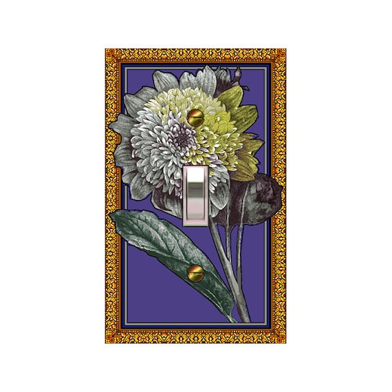 0506A Flat Image Chrysanthemum Mum Faux Gold-look Frame/Bdr ~ Mrs Butler Unique Switchplates ~Use Drop Downs~ See 0506B Coordinating Design