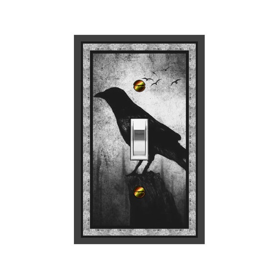 0698X Spooky Silhouette of Crow Raven Bird on Stump Gray Scale ~ Mrs Butler Unique Switchplate Cover ~ Use Drop Down Boxes ~ See 0698G Green