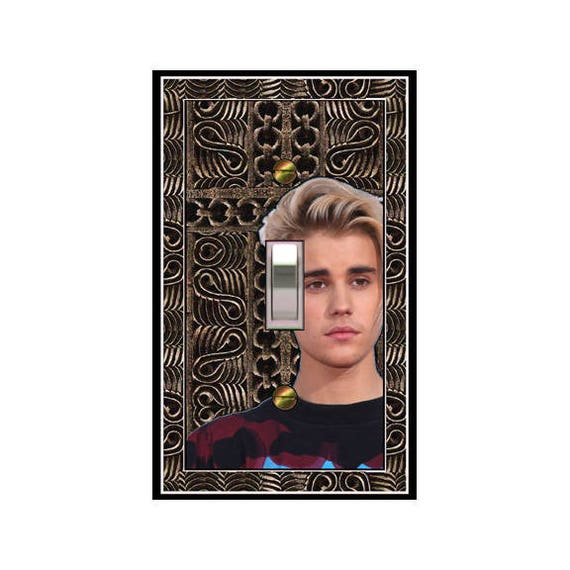 1776A Flat Image Justin Beiber on Intricate Metal Chain Background ~ Mrs Butler Unique Switchplates ~ See 1776B Background Design