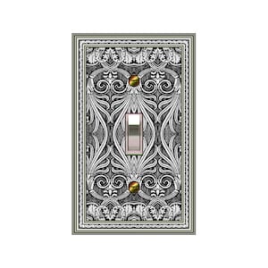 0472B Flat Image Shades of Gray Floral-Inspired Florish Scrolls ~ Mrs Butler Unique Switchplate Cover ~ Use Drop Down Boxes Below