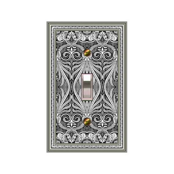 0472B Flat Image Shades of Gray Floral-Inspired Florish Scrolls ~ Mrs Butler Unique Switchplate Cover ~ Use Drop Down Boxes Below