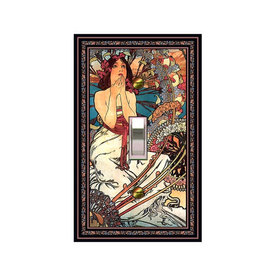 1432X Art Nouveau Mucha Colorful Monaco Monte Carlo Girl Birds Flowers ~ Mrs Butler Unique Switchplate Cover ~ Use Drop Down Boxes Below