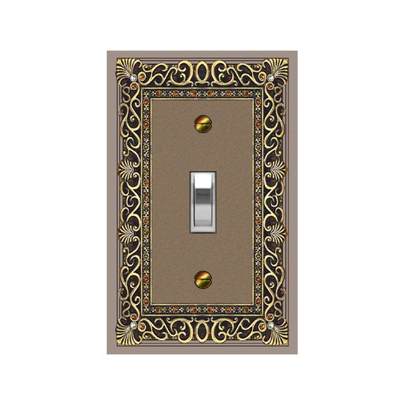 1513B Flat Image of Elegant Gold Frame Taupe Brown ~ Mrs Butler Unique Switchplate Cover ~ Use Drop Down Box Below ~ See 1513A Nurse on This