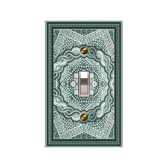 1204B Aqua Green Teal Traditional Faux Quilt-Inspired Design ~ Mrs Butler Unique Switchplates ~ Use Drop Downs ~See 1204A & 1204C Variations