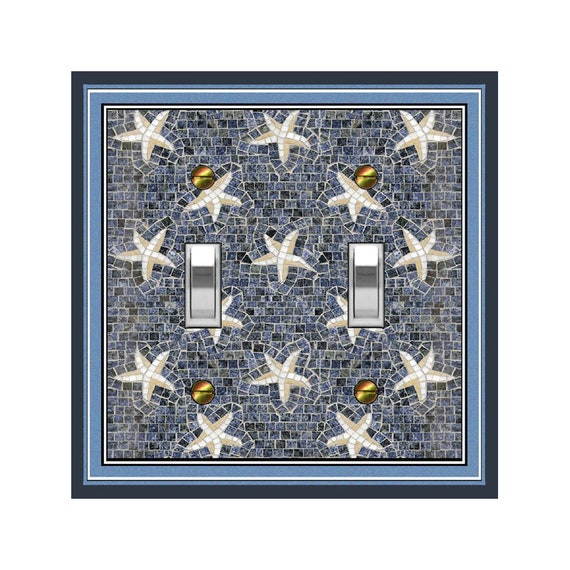 0651X Flat Image of Faux Mosaic Tan White Starfish on Blue Gray Beach Ocean ~ Mrs Butler Unique Switchplate Cover ~ Use Drop Down Box Below