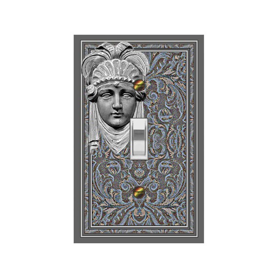 1415C Flat Image Faux Stone Woman's Head on Art Deco Floral Bkd ~ Mrs Butler Unique Switchplate Cover ~Use Drop Downs~See 1415A-D Variations