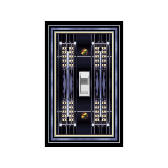 0470N Image Mod Design Mostly Black & Blue Faux Stained Glass ~ Mrs Butler Unique Switchplate Cover ~ Use Drop Downs ~ See 0470X Variation