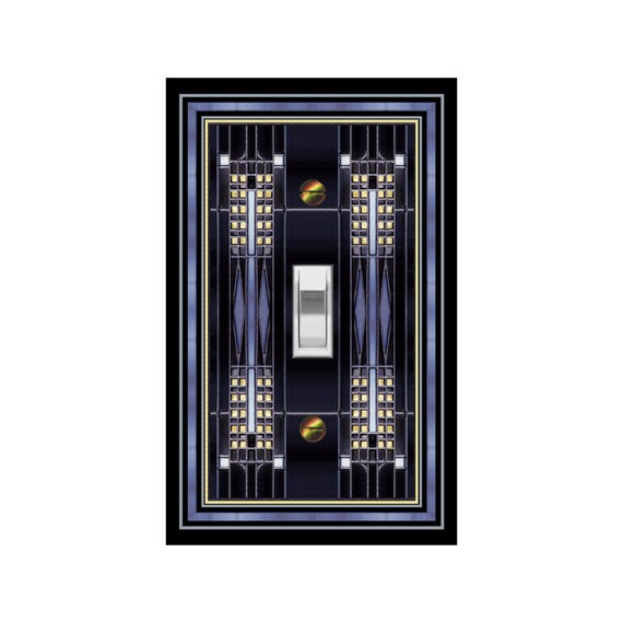 0470N Image Mod Design Mostly Black & Blue Faux Stained Glass ~ Mrs Butler Unique Switchplate Cover ~ Use Drop Downs ~ See 0470X Variation