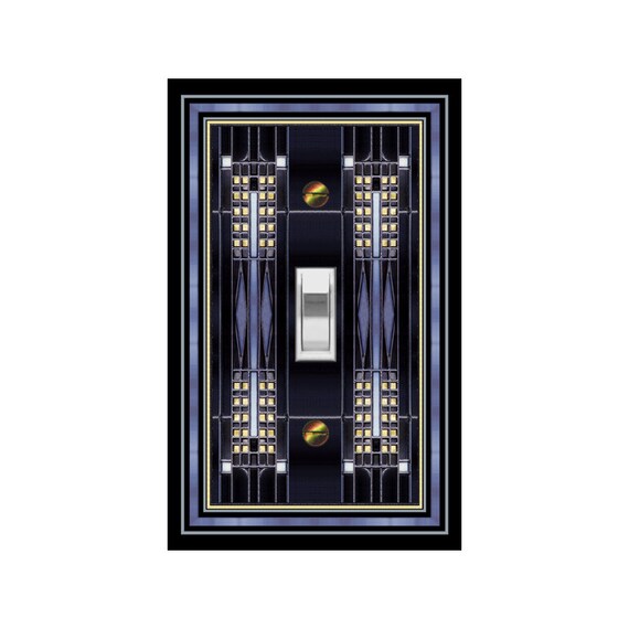 0470N Image Mod Design Mostly Black & Blue Faux Stained Glass ~ Mrs Butler Unique Switchplate Cover ~ Use Drop Downs ~ See 0470X Variation