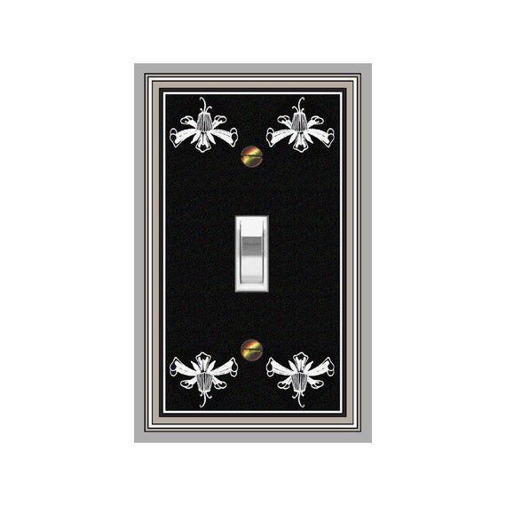 0519B Art Nouveau Beardsley Small White Flowers on Black Book Cover ~ Mrs Butler Unique Switchplate ~ Use Drop Downs ~ See 0519A Variation
