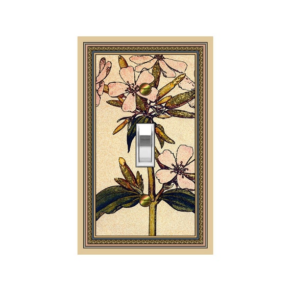 0518A Botanical Flower Subtle Pink on Beige Tan ~ Mrs Butler Unique Switchplate Color ~ Use Drop Down Box Below ~ 0518B Coordinating Design