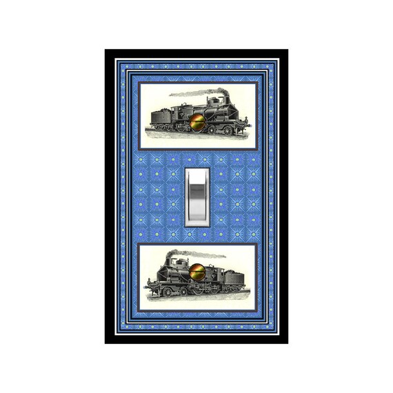 0488A Steam Engine Train Railroad on Retro Faux Tiles ~ Mrs Butler Unique Switchplate Cover ~ Use Drop Down Boxes ~ See 0488B Bkgd Design