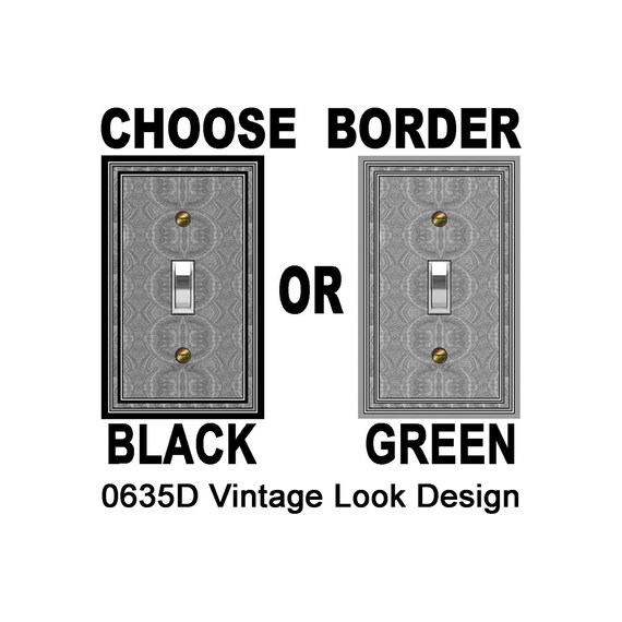 0635B Vintage Look Grey Design ~ BLACK or GRAY BORDER ~ Mrs Butler Unique Switchplate Cover ~ Use Drop Downs Below ~See 0635A-C Variations