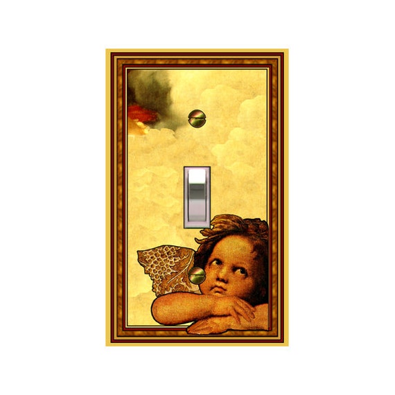 0302C Raphael's Sistine 1 of 2 Cherubs ~ Mrs Butler Unique Switchplate Cover ~ Use Drop Down Boxes ~ See 0302A-C Other Angel & Background