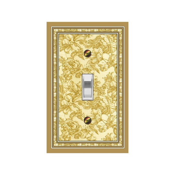 1643B Flat Image of Yellow & Brown Toile Floral Design ~ Mrs Butler Unique Switchplate Cover ~ Use Drop Downs ~ See 1643A Cameo on this Bkgd