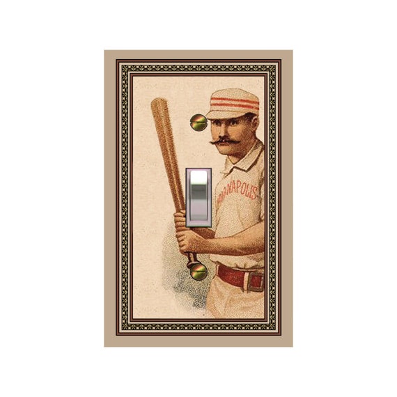 0730X Vintage 19th Cent Sports Baseball Player w/ Handlebar Mustache Indianapolis ~ Mrs Butler Unique Switchplate Cover ~ Use Drop Down Box