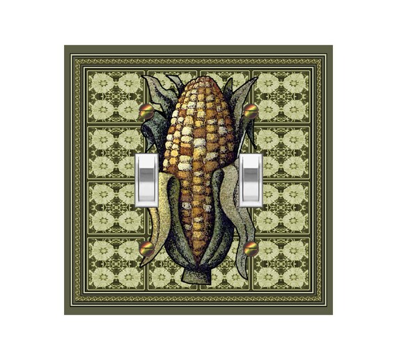 0607A Corn on the Cob on Art Deco Floral Squares ~ Mrs Butler Unique Switchplate Cover ~ Use Drop Down Below ~ See 0607B Background Design