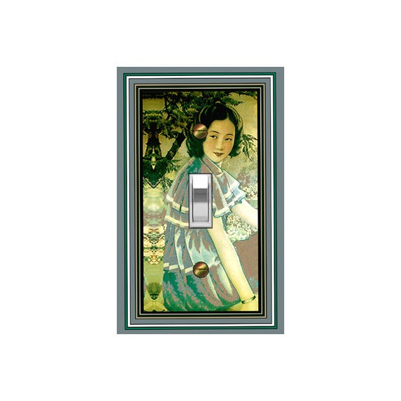 0717X Image of Vintage Ad Art Chinese Fushou Beer Woman by Tree ~ Mrs Butler Unique Switchplate Cover ~ Use Drop Down Boxes Below