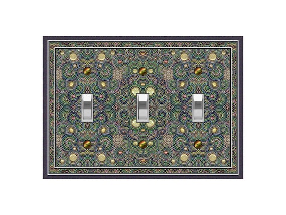 1133X Flat Image of Seed Bead Circle Design Green Blue Gold Bronze Pink ~ Mrs Butler Unique Switchplate Cover ~ Use Drop Down Box Below