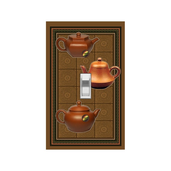 0621A Flat Image Red Clay Teapots on Floral Mandala Faux Tile ~ Mrs Butler Unique Switchplate Cover ~ Use Drop Downs~ See 0621B-D Variations