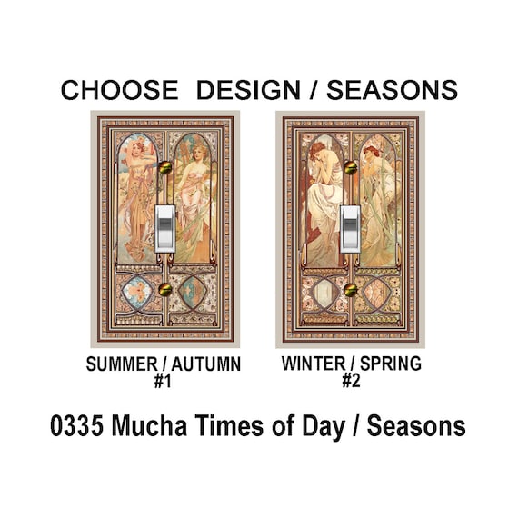 0335C Art Nouveau Mucha, Times of the Day, Seasons CHOOSE Design ~ Mrs Butler Unique Switchplate Cover ~ Use Drop Down Box Below