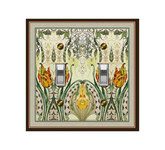 1486X Art Nouveau Tulips Botanical Illustration Subtle Butterfly Floral ~ Mrs Butler Unique Switchplate Cover ~ Use Drop Down Boxes Below