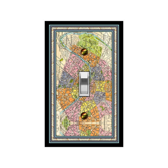 0790B Colorful Map of Paris Design ~ Mrs Butler Unique Switchplate Cover ~ See 0790A Coordinating Design on This Background